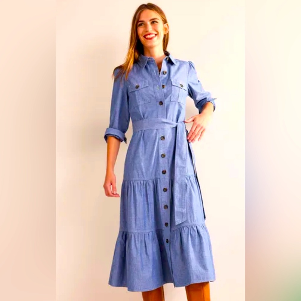 Boden Light Blue Button-Front Midi Shirt Dress